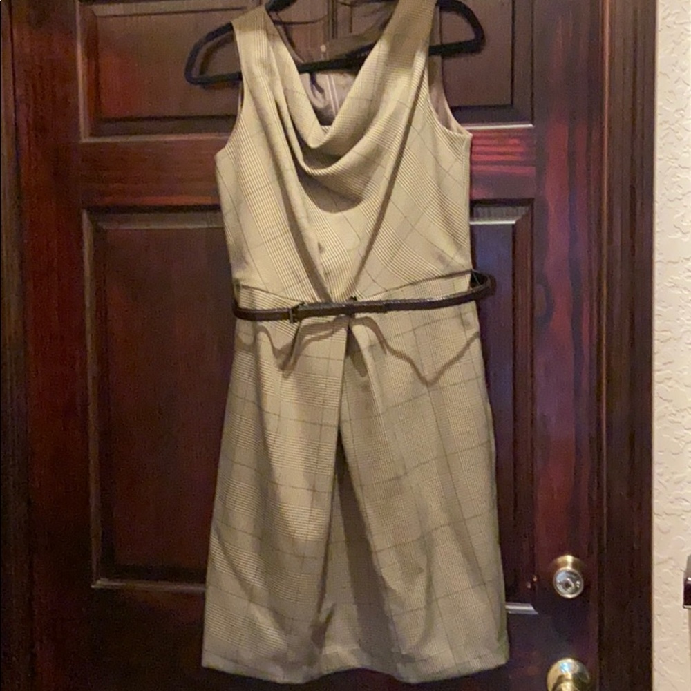 Brown plaid belted dress